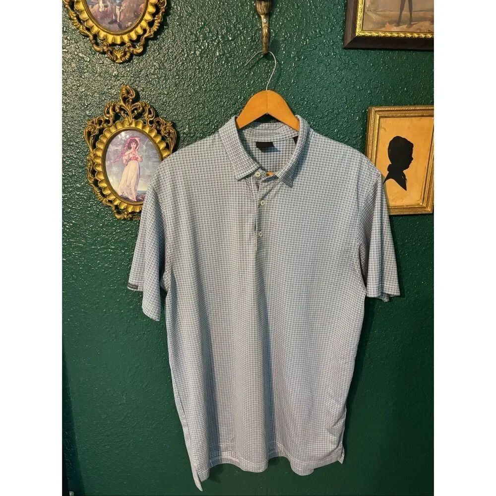 Dunning Golf Polo Size Medium Blue Plaid Checkered